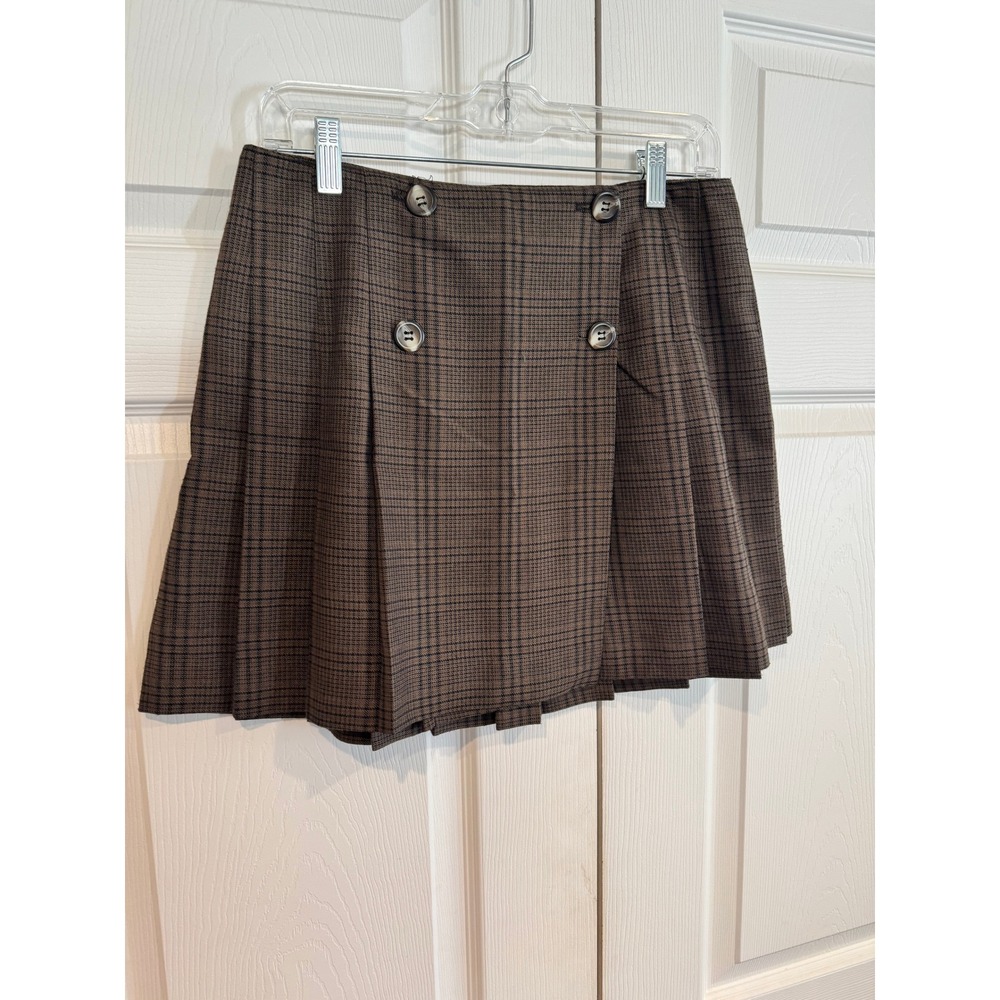 Vintage Tracy Evans Womens Brown Plaid Pleated Mini Skirt SZ 11 Heritage Preppy - Picture 5 of 10